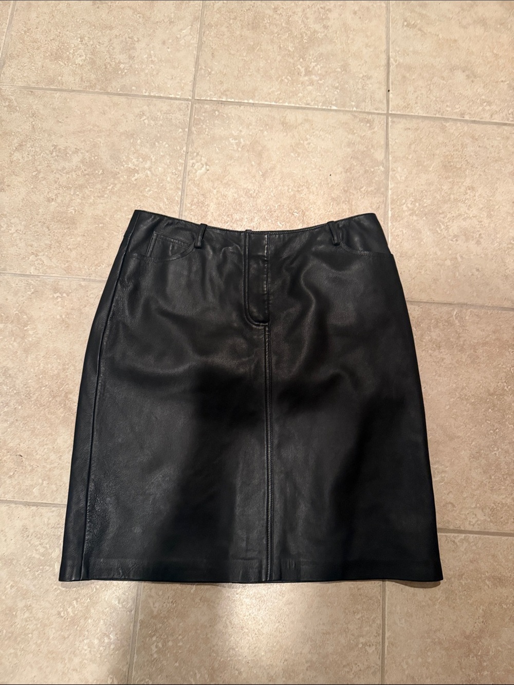 Vakko Black Leather knee length Skirt